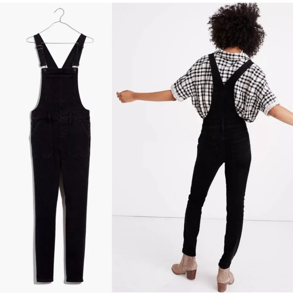 Madewell Black Denim Skinny Overalls in Lunar Wash Medium - Picture 3 of 9